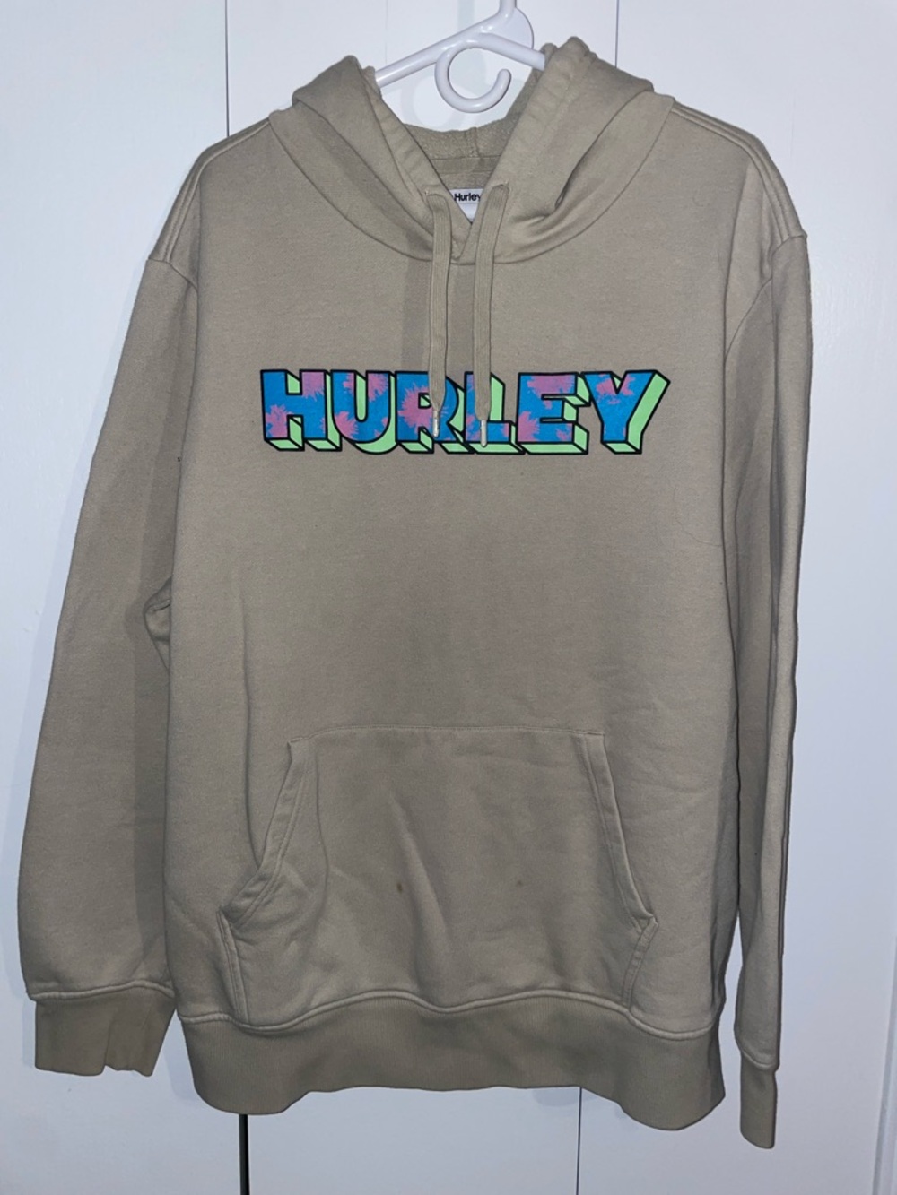 Hurley Tan Hoodie with Multicolor Block Logo